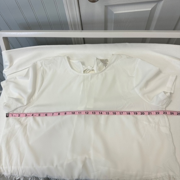 Hinge White Short Sleeve Ruffle Hem Peplum Back Tie Blouse S:X1 - Picture 5 of 6